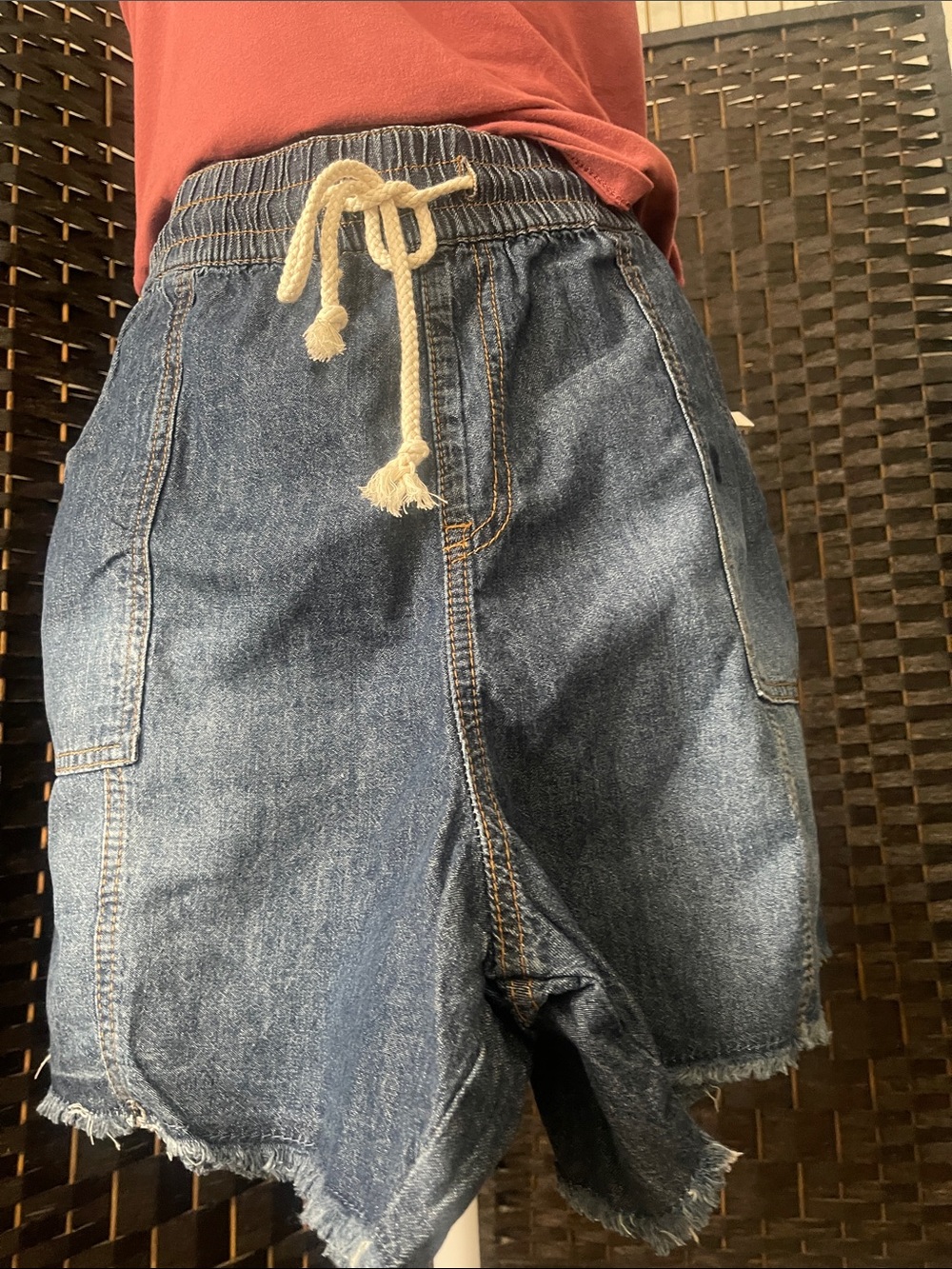 Denim Drawstring Shorts- Blue - Picture 4 of 10